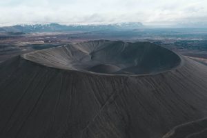 a dark volcanic crater in Iceland