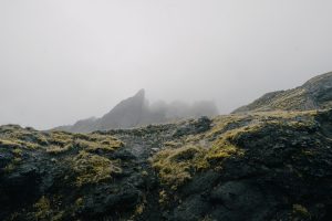 Laki lava field in Iceland under fog
