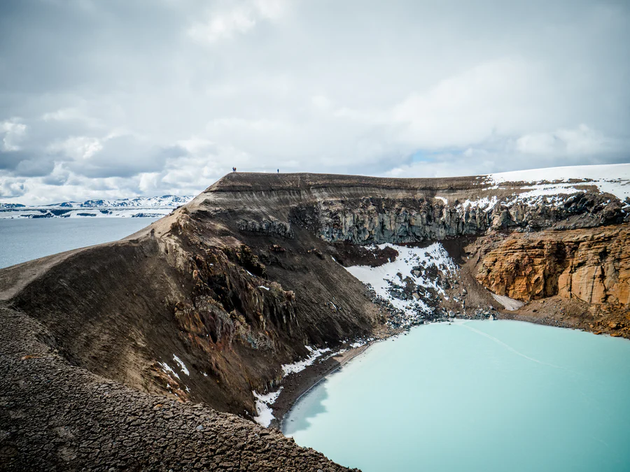 Viti crater at Askja with blue waters in the Icelandic Highlands