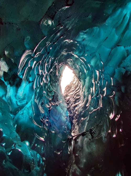 A large ice cave interior
