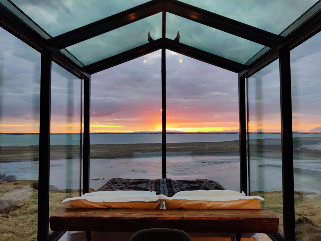 panorama glass lodge west iceland ocean view FRIGG family