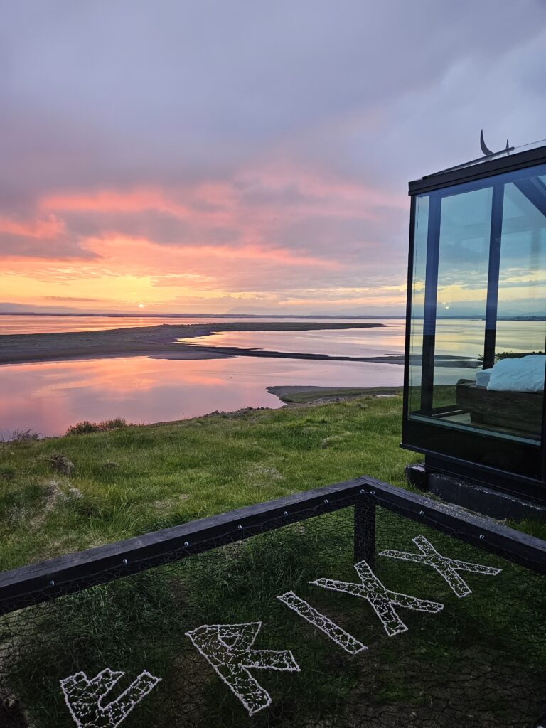 panorama glass lodge frigg sunset view